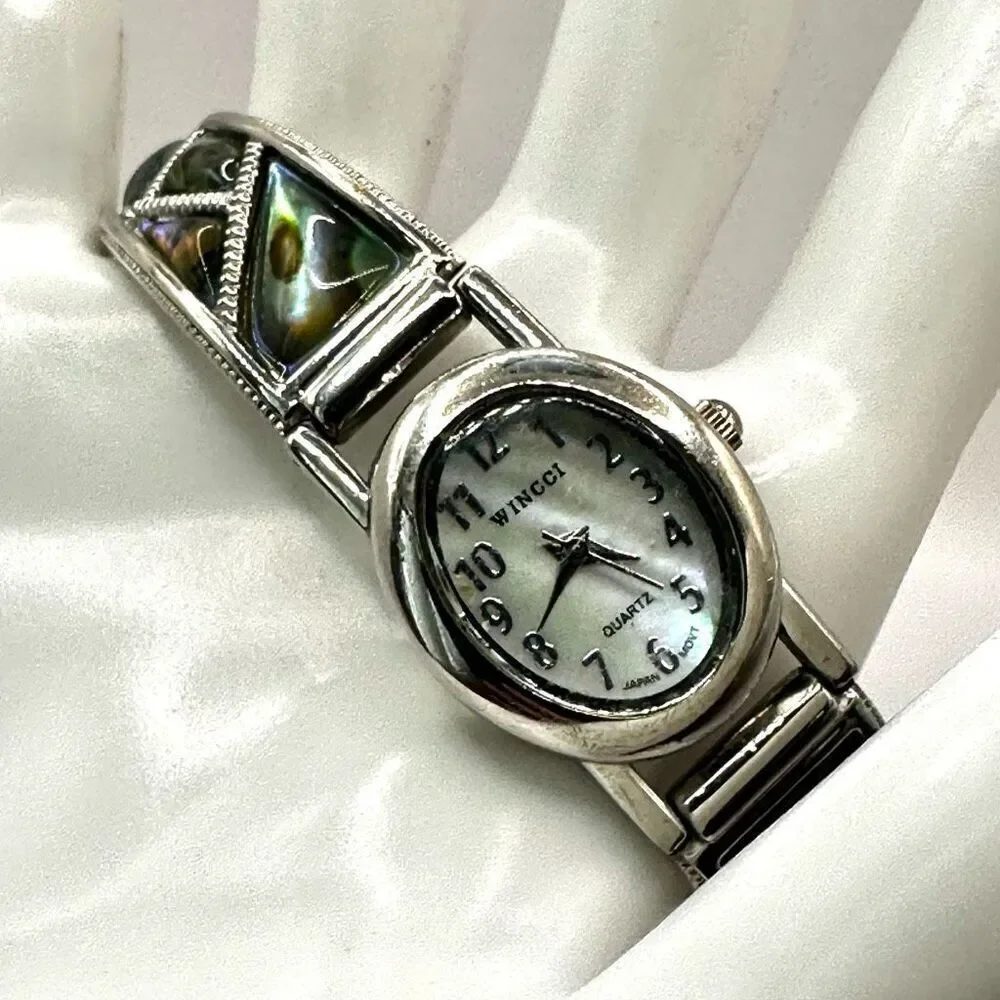 Wincci abalone silver tone watch